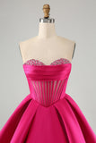 Cute Fuchsia A Line Sweetheart Corset Mini Dress with Beading