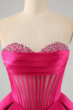 Cute Fuchsia A Line Sweetheart Corset Mini Dress with Beading