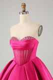 Cute Fuchsia A Line Sweetheart Corset Mini Dress with Beading