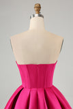 Cute Fuchsia A Line Sweetheart Corset Mini Dress with Beading