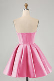 Cute Fuchsia A Line Sweetheart Corset Mini Dress with Beading