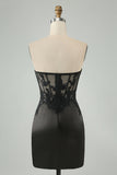 Sparkly Black Bodycon Sweetheart Corset Mini Dress with Appliques