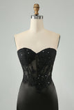 Sparkly Black Bodycon Sweetheart Corset Mini Dress with Appliques