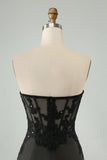 Sparkly Black Bodycon Sweetheart Corset Mini Dress with Appliques