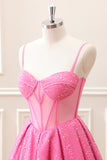 Pink A-Line Spaghetti Straps Corset Mini Dress with Sequins