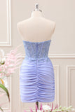 Lilac Strapless Ruched Corset Homecoming Dress with Appliques