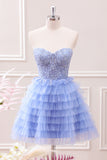 Sweetheart Lilac A-Line Corset Tulle Mini Dress with Lace