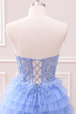 Sweetheart Lilac A-Line Corset Tulle Mini Dress with Lace