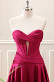 Burgundy Pleated A Line Corset Keyhole Strapless Mini Dress