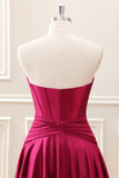 Burgundy Pleated A Line Corset Keyhole Strapless Mini Dress