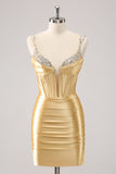 Glitter Golden Corset Sequined Satin Tight Mini Dress