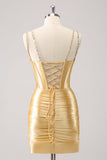 Glitter Golden Corset Sequined Satin Tight Mini Dress