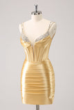 Golden Corset Bodycon Mini Dress with Sequins