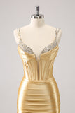 Golden Corset Bodycon Mini Dress with Sequins