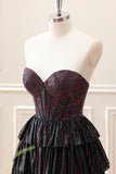 Sparkly Black Pink Beaded A Line Corset Strapless Mini Dress