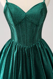 Dark Green A-Line Spaghetti Straps Corset Pleated Mini Dress