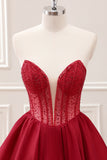 Red Sparkly Ruffle Corset Homecoming Dress with Beading