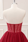 Red Sparkly Ruffle Corset Homecoming Dress with Beading