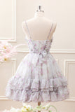 Lilac A-Line Floral Prints Ruffled Tiered Mini Dress