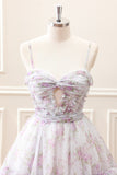 Lilac A-Line Floral Prints Ruffled Tiered Mini Dress