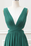 Dark Green A Line Chiffon Maxi Dress with Lace Up Back