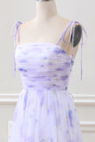 Lavender Flower Spaghetti Straps A Line Maxi Dress with Slit