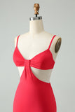 Red Tight Spaghetti Straps Hollow Out Mini Dress