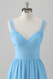 Blue Chiffon Tiered Ruffles Backless Bridesmaid Dress