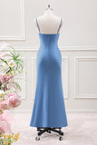 Blue Mermaid Spaghetti Straps Tea Length Dress with Bowknot