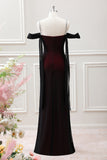 Black Red Sheath Cowl Neck Maxi Dress with Rhinestones