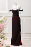 Black Red Sheath Cowl Neck Maxi Dress with Rhinestones