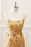 Glitter Yellow Sequined Embroidery Tight Mini Dress with Beading