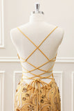 Glitter Yellow Sequined Embroidery Tight Mini Dress with Beading