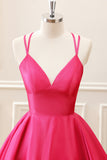 Fuchsia A Line Spaghetti Straps Backless Cute Mini Dress