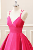 Fuchsia A Line Spaghetti Straps Backless Cute Mini Dress