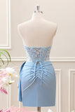 Sparkly Blue Bodycon Sweetheart Corset Mini Dress with Beading