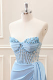 Sparkly Blue Bodycon Sweetheart Corset Mini Dress with Beading