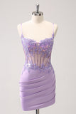 Sparkly Purple Corset Sequin Tight Mini Dress