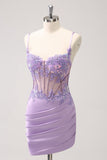 Sparkly Purple Corset Sequin Tight Mini Dress