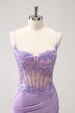 Sparkly Purple Corset Sequin Tight Mini Dress