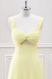 Lemon Yellow Keyhole A Line Tea Length Dress