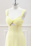 Lemon Yellow Keyhole A Line Tea Length Dress