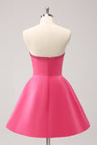 Sparkly Fuchsia A Line Beaded Strapless Mini Dress with Bows