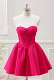 Cute A Line Corset Sweetheart Fuchsia Mini Dress