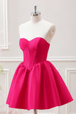 Cute A Line Corset Sweetheart Fuchsia Mini Dress