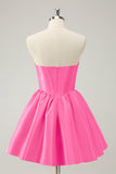 Cute A Line Corset Sweetheart Fuchsia Mini Dress