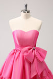 Fuchsia A-Line Strapless Ruffle Mini Dress with Bow