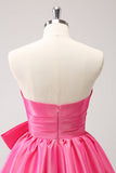 Fuchsia A-Line Strapless Ruffle Mini Dress with Bow