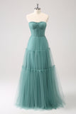 Eucalyptus Strapless Corset Tulle A-Line Floor Length Dress