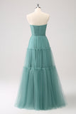 Eucalyptus Strapless Corset Tulle A-Line Floor Length Dress